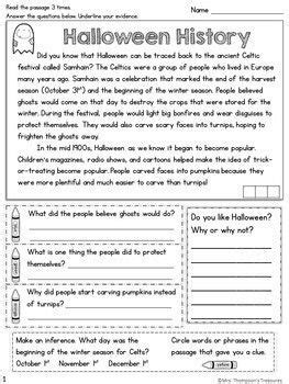 Halloween Reading Comprehension Passages (Text Evidence/Inference