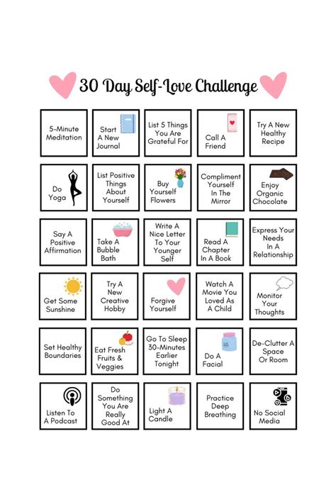 30 Day Self Love Challenge Printable Pdf Self Love Challenge Etsy Love Challenge Self Love