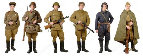 Different Soviet Soldier Uniforms During World War Ii Stock Photo By