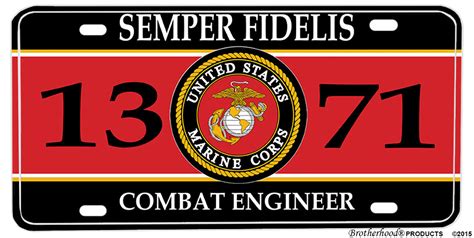 Us Marine Corps Mos 1371 Combat Engineer Aluminum License Plate