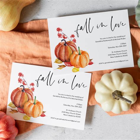 Autumn Fall Wedding Invitations Printable Fall In Love Invitation