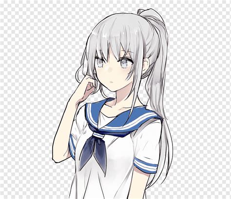 Anime Drawing Ponytail Hair Manga Anime White Face Black Hair Png