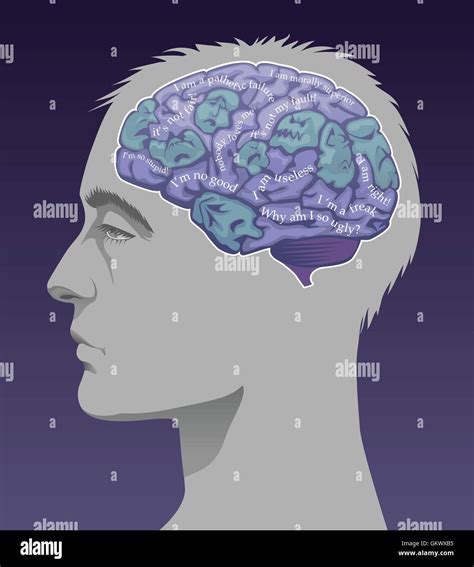 Male Profile With A Brain Full Of Negative Ego Thoughts Stock Vector
