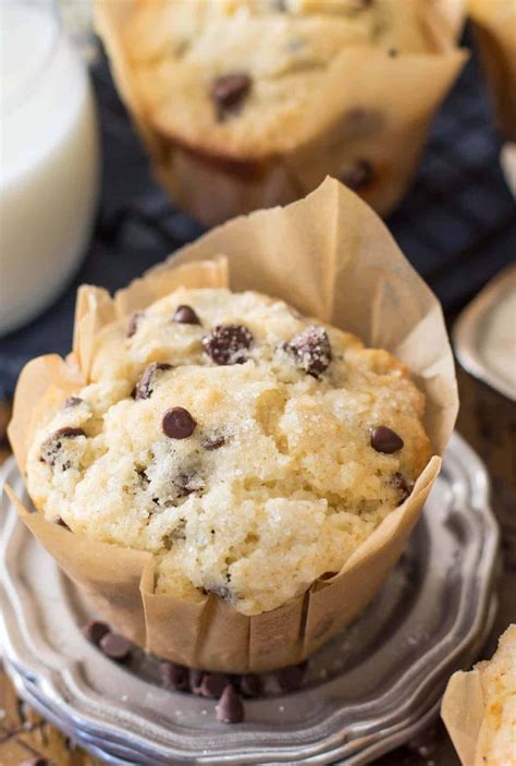 Bakery Style Chocolate Chip Muffins With Big Fluffy Muffin Tops