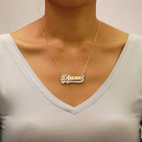 10k Or 14k Gold Personalized 3d Double Plates Name Pendant Charm Heart