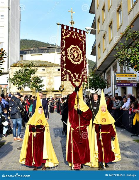 Spanish Traditional Holy Week With Religious Fraternity Processions Viveiro Spain Apr