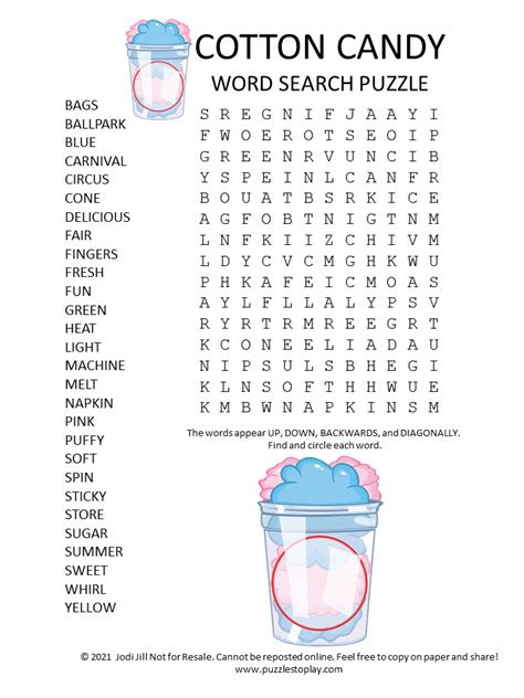 Cotton Candy Word Search Puzzle Puzzles To Play