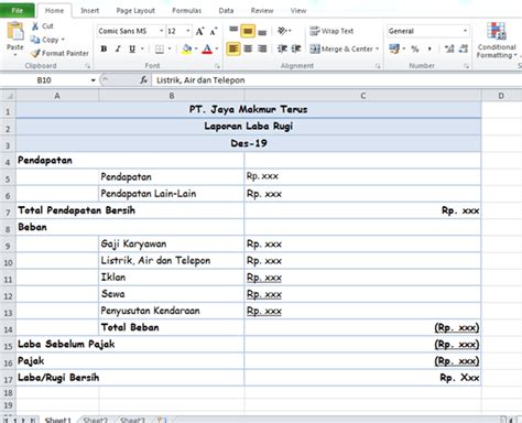 Format Excel Contoh Laporan Keuangan Sederhana Akuntansi Excel Cara