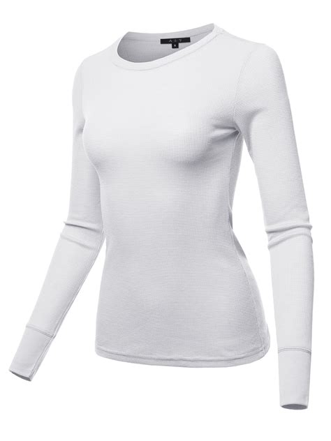 A Y Women S Basic Solid Long Sleeve Crew Neck Fitted Thermal Top Shirt