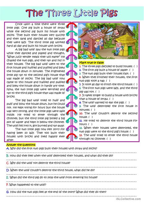 The Three Little Pigs Readin English Esl Worksheets Pdf And Doc