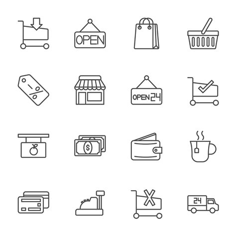 Convenience Store Icon Set Super Market And Shopping Mall Shopping