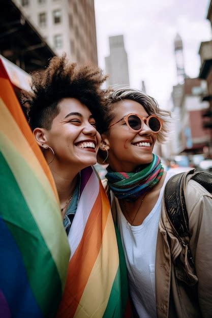 Premium Ai Image Generative Ai Illustration Of Portrait Of Two Lesbian Women In Love Happy In