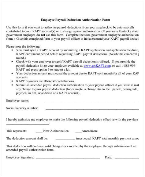 Payroll Deduction Authorization Form Template Pdf Template