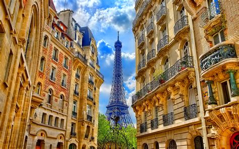 Download Wallpapers Paris Summer Eiffel Tower Street Old Buildings