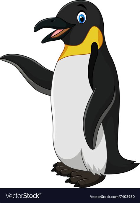 Cute Funny Emperor Penguin Presenting Isolated Vector Image