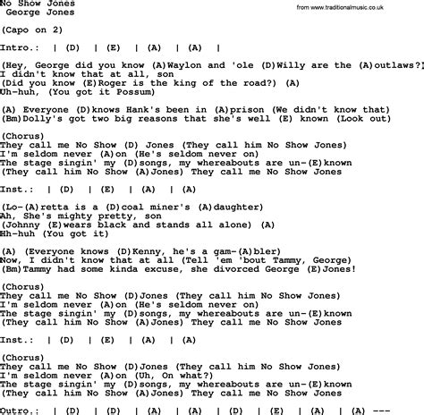 No Show Jones By George Jones Counrty Song Lyrics And Chords