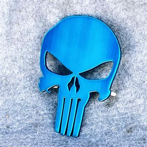 7 Car Grill Badge Emblem Punisher Logo Aluminum Satin Brushed Candy