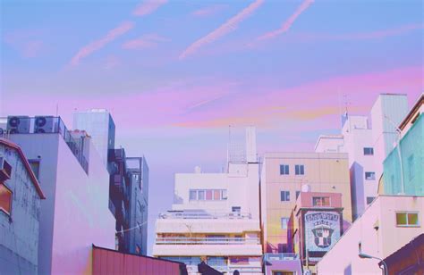 Pastel Buildings Anime Computer Wallpaper Aesthetic Desktop