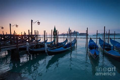 Row Of Gondolas At Sunrise Venice Italy Photograph By Matteo Colombo
