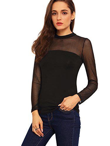 Shein Womens Long Sleeves Slim Fit Seethrough Mesh Top Small Black You Can Get More Details