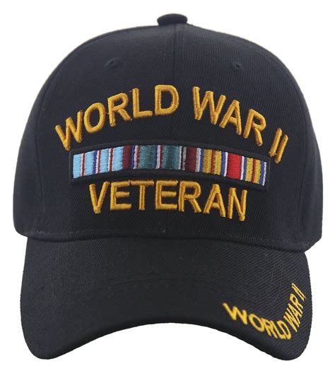 New World War Ii 1941 1945 Veteran Military Ball Cap Hat Black Mens