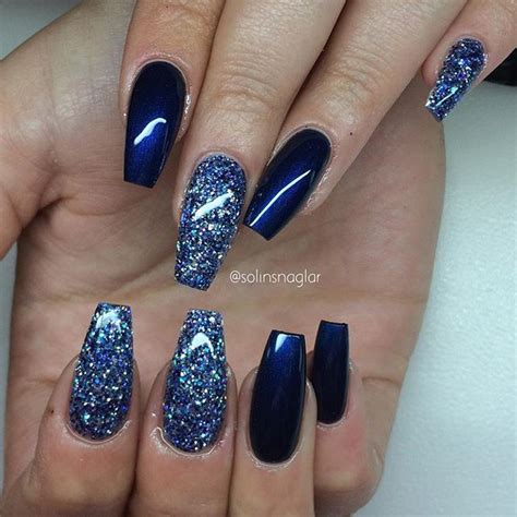 Midnight Blue Med Egenblandat Glitter Blue Gel Nails Gel Acrylic