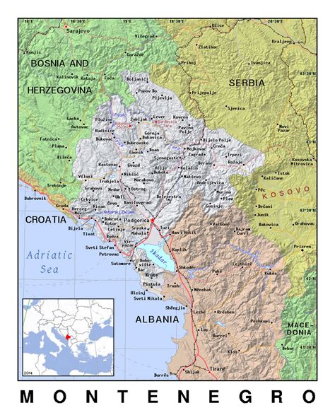 Detailed Political Map Of Montenegro With Relief Montenegro Europe