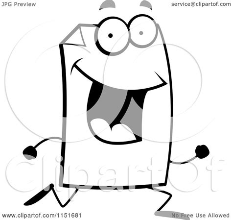 Cartoon Clipart Of A Black And White Happy Paper Character