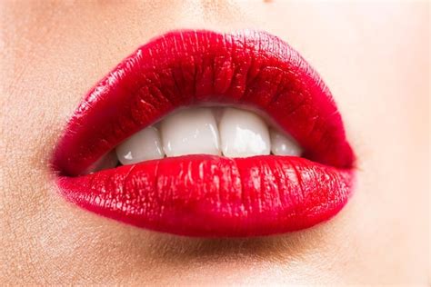 Premium Photo Beautiful Red Lip Lipstick And Lipgloss Sexy Lips Tongue Out Portrait Woman