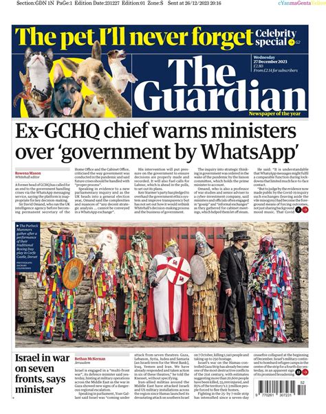 Guardian Front Page 27th Of December 2023 Tomorrow S Papers Today
