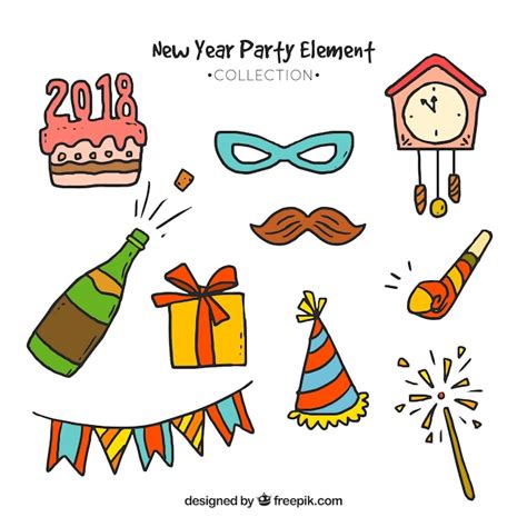 Free Vector Cute Hand Drawn New Year Party Element Collection