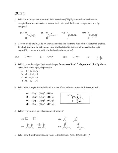 Practice Exam Ochem 1 QUIZ 1 Which Is An Acceptable Structure Of