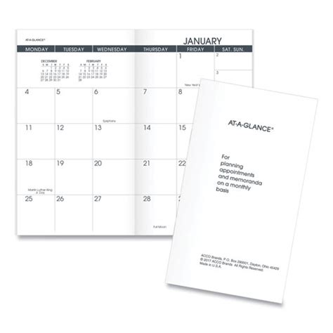 Acco At A Glance Pocket Size Monthly Planner Refill 6 X 35 White