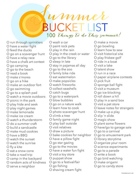 Summer Bucket List 100 Things To Do In Summer The Idea Room