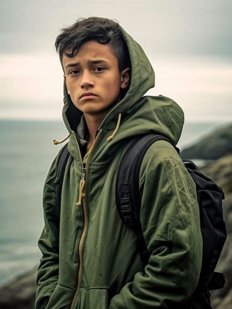 Premium Ai Image Close Up Of Serious Teenager Boy Looking At Sea And