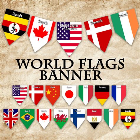 World Flags Printable Banner Includes 64 Flags With Names Etsy