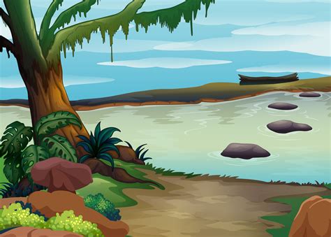 Background Scene With River In The Forest 445092 Vector Art At Vecteezy