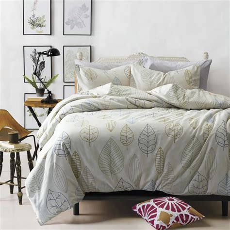 100 Cotton Leaf Pattern Bedding Set Home Bed Sheets Duvet Cover