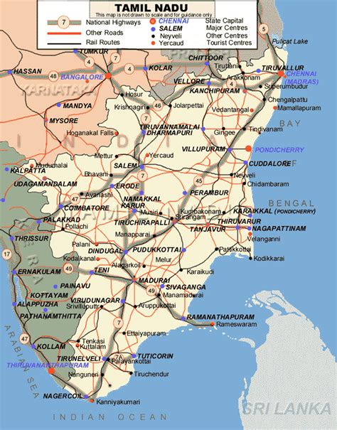 Get a virtual image of tamil nadu on the online tamil nadu map that features the location of various tourist centers, important landmarks and cities. State of Tamil Nadu