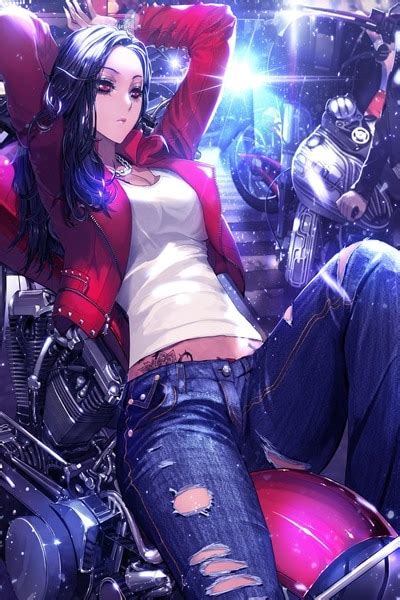 Anime Girls Punk Jean Holes Sexy Babe Motor 4 Sizes Home Decoration