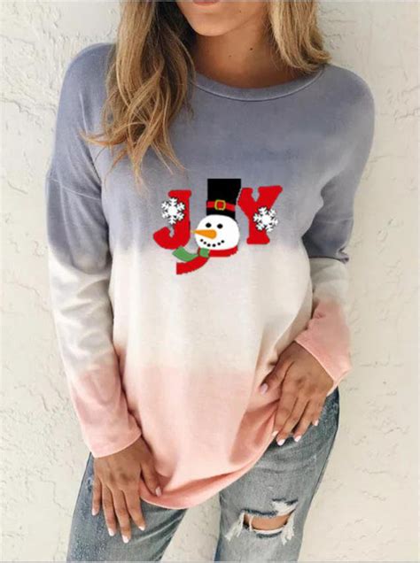 Christmas Snowman Printed Crew Neck Casual Sweatshirt Anniecloth