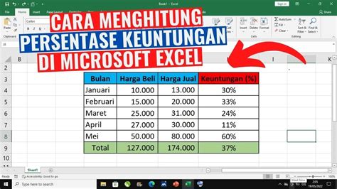 Cara Menghitung Persentase Keuntungan Di Microsoft Excel Youtube