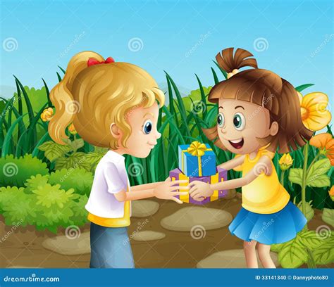 Exchanging Gifts Over The World Illustration Cartoon Character