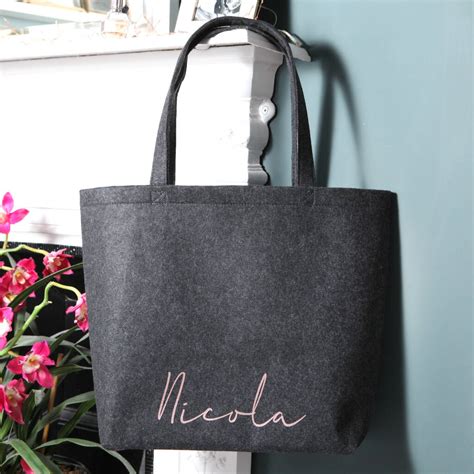 Charcoal Grey Personalised Felt Tote Bag By Red Berry Apple