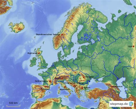 Stepmap Europa Mit Gebirgen Landkarte Für Deutschland