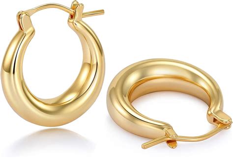 Chunky Gold Hoop Earrings For Women 14k Real Gold Plated