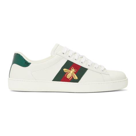 Gucci Ace Bee Embroidered Leather Trainers In White Leather Modesens