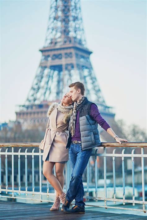 Romantic Couple Near The Eiffel Tower In Paris France Stock Image