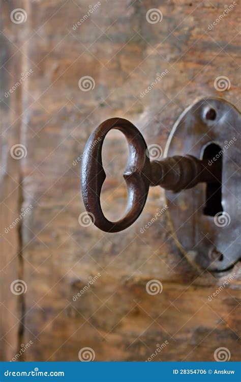 Closeup Of An Old Keyhole With Key Stock Photo Image Of Background