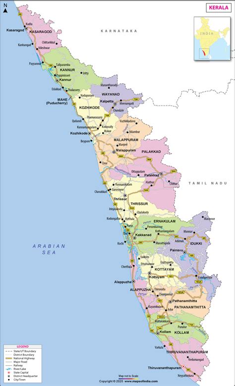 Cities, places, streets and buildings on the sattellite photo map. Kerala Map | Map of Kerala - State, Districts Information and Facts